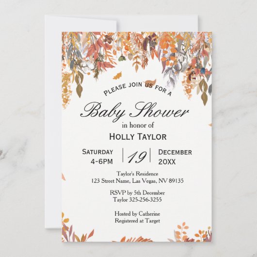 Autumn Leaves Baby shower Invitation Kaart (Voorkant)