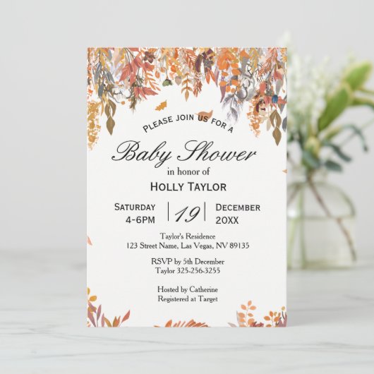 Autumn Leaves Baby shower Invitation Kaart (Staand voorkant)