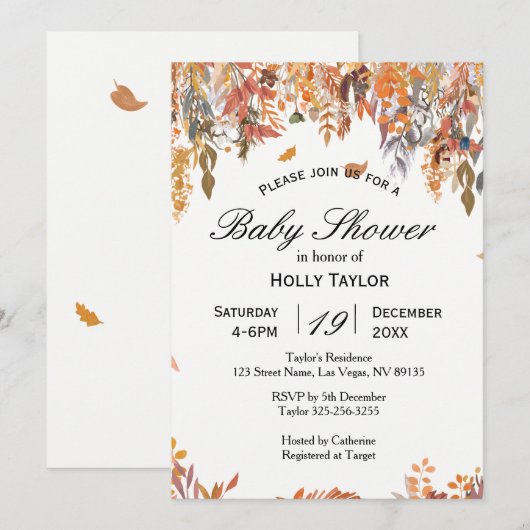 Autumn Leaves Baby shower Invitation Kaart (Voorkant / Achterkant)