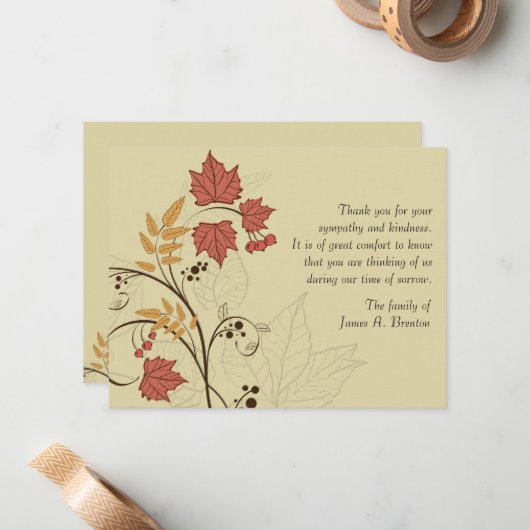 Autumn Leaves Bereavement Hartelijk dank Notitiekaartje (Voorkant / Achterkant in situ)