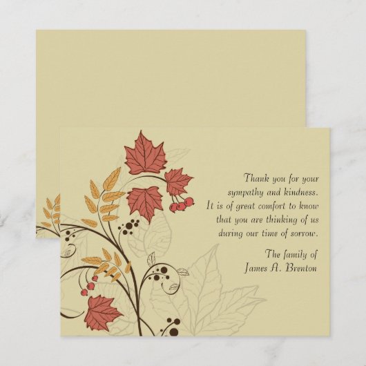 Autumn Leaves Bereavement Hartelijk dank Notitiekaartje (Voorkant / Achterkant)