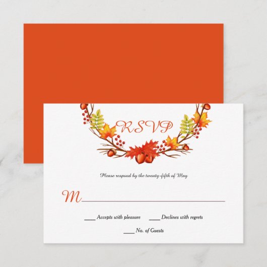 Autumn Leaves Berries Vines RSVP Kaartje (Voorkant / Achterkant)