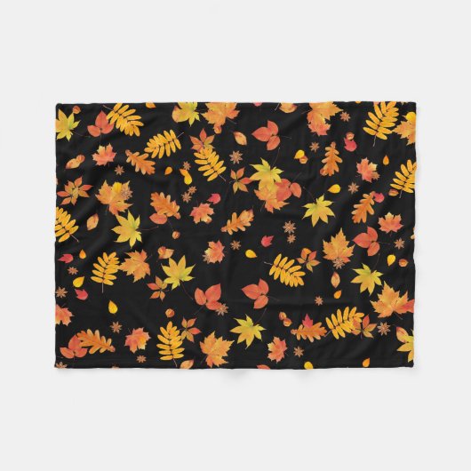 Autumn Leaves (Black) Fleece Throw Blanket (Voorkant (Horizontaal))