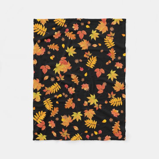 Autumn Leaves (Black) Fleece Throw Blanket (Voorkant)