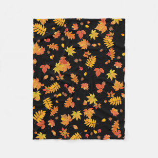 Autumn Leaves (Black) Fleece Throw Blanket Deken