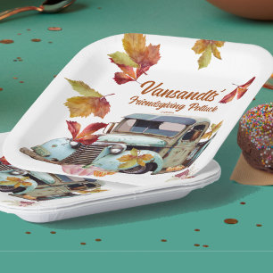 Autumn Leaves Blue Truck Pumpkins Papieren Bordje