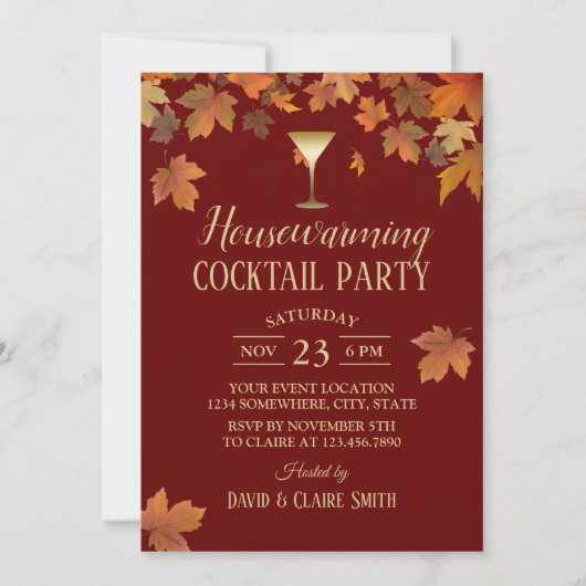 Autumn Leaves Burgundy Red Housewarming Party Kaart (Voorkant)