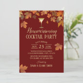 Autumn Leaves Burgundy Red Housewarming Party Kaart (Staand voorkant)