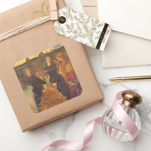 Autumn Leaves by Sir John Everett Millais Vierkante Sticker (Geschenken)