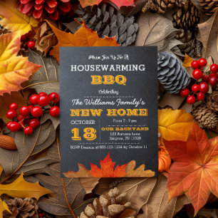 Autumn Leaves & Chalkboard Housewarming Invitation Kaart