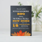Autumn Leaves & Chalkboard Housewarming Uitnodigin Kaart (Staand voorkant)