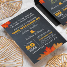 Autumn Leaves Chalkboard Wedding Uitnodiging