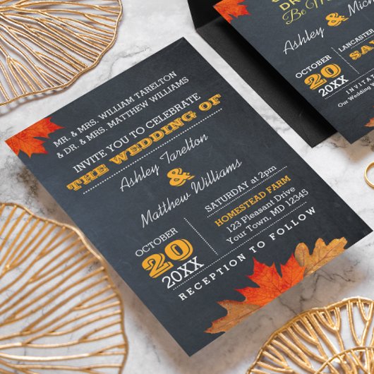Autumn Leaves Chalkboard Wedding Uitnodiging