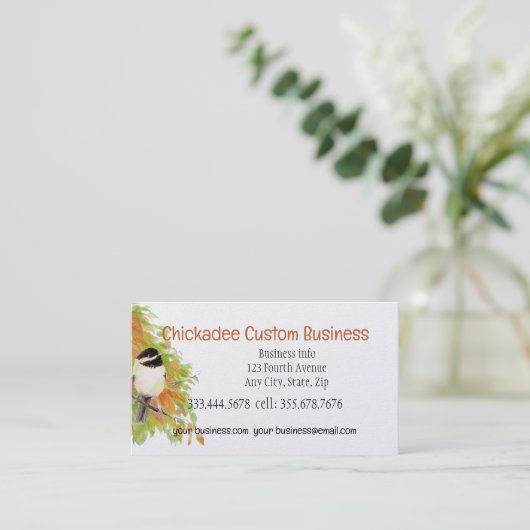 Autumn Leaves Chickadee Bird Custom Visitekaartje (Staand voorkant)