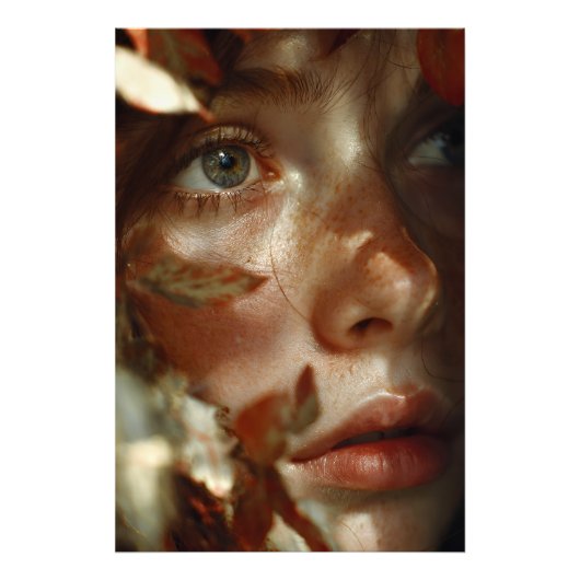 Autumn Leaves Crown Freckled Portrait Foto Afdruk (Voorkant)