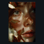 Autumn Leaves Crown Freckled Portrait Perfect Poster<br><div class="desc">A young woman with luminous freckled skin gazes upward in soft wonder, her face gently framed by a crown of warm amber, rust, and burnt-orange autumn leaves. Golden-hour light caresses every detail—subtle veins in the foliage, delicate freckles across her cheeks, and the natural sheen on her full lips—while creamy bokeh...</div>