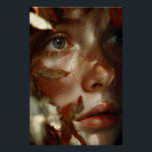 Autumn Leaves Crown Freckled Portrait Perfect Poster<br><div class="desc">A young woman with luminous freckled skin gazes upward in soft wonder, her face gently framed by a crown of warm amber, rust, and burnt-orange autumn leaves. Golden-hour light caresses every detail—subtle veins in the foliage, delicate freckles across her cheeks, and the natural sheen on her full lips—while creamy bokeh...</div>