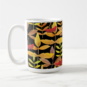 Autumn Leaves en Berries Black Background Koffiemok