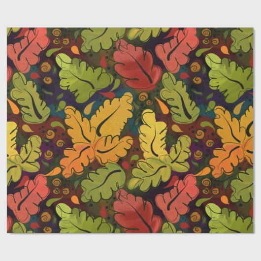 Autumn Leaves en Berries Brown Gold Green Cadeaupapier (Vlak)