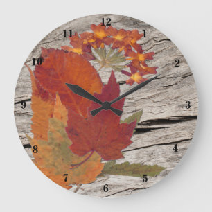 Autumn Leaves en Flowers on Wood LOOK Clock Grote Klok