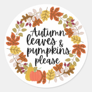 Autumn Leaves en Pumpkin Alsjeblieft Ronde Sticker