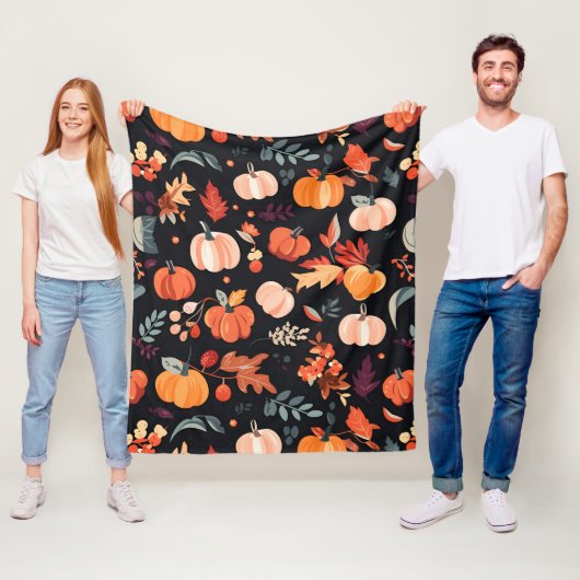 Autumn Leaves en Pumpkin Pattern Fleece Deken (In situ)