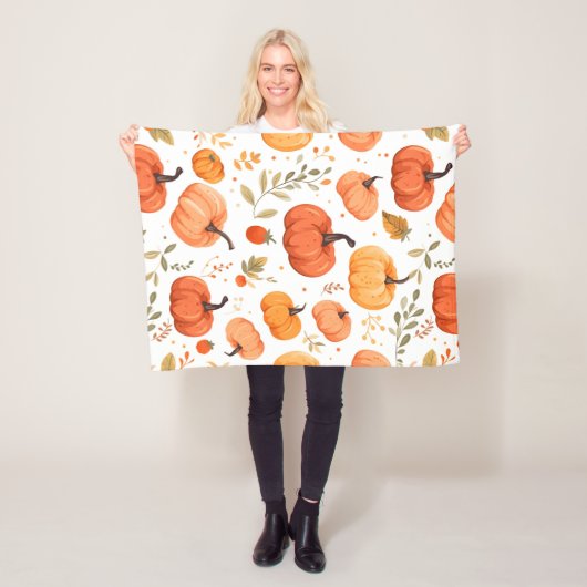 Autumn Leaves en Pumpkin Pattern Fleece Deken (In situ)