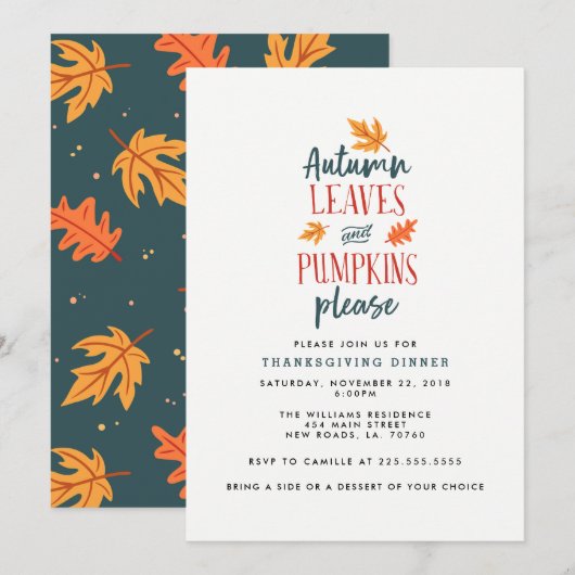 Autumn Leaves en Pumpkins Alsjeblieft Kaart (Voorkant / Achterkant)