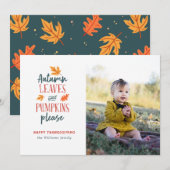 Autumn Leaves en Pumpkins Please Photo Card Feestdagenkaart (Voorkant / Achterkant)