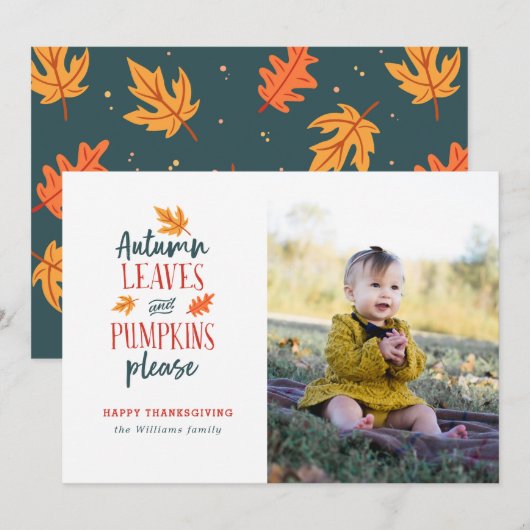 Autumn Leaves en Pumpkins Please Photo Card Feestdagenkaart (Voorkant / Achterkant)