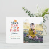 Autumn Leaves en Pumpkins Please Photo Card Feestdagenkaart (Staand voorkant)