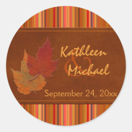 Autumn Leaves en Stripes 1,5-inch Wedding Sticker