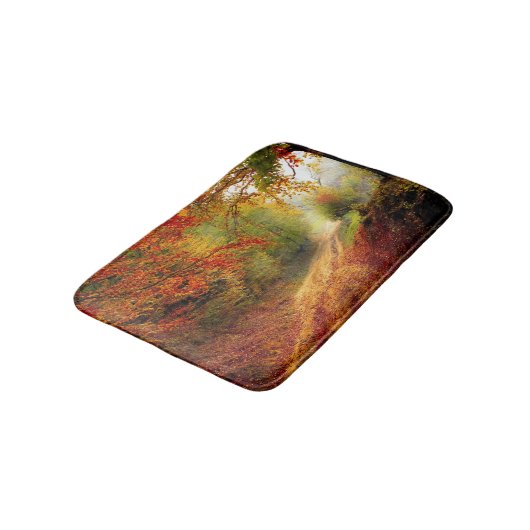 Autumn Leaves en Trees die Dirt Road bedekken Badmat (Gekanteld)