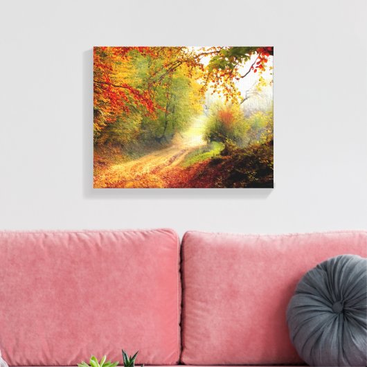 Autumn Leaves en Trees die Dirt Road bedekken Canvas Afdruk (Insitu (Woonkamer))