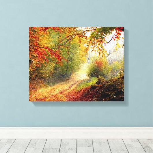Autumn Leaves en Trees die Dirt Road bedekken Canvas Afdruk (Insitu (Houten vloer))