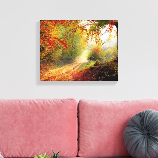 Autumn Leaves en Trees die Dirt Road bedekken Canvas Afdruk (Insitu (Woonkamer))