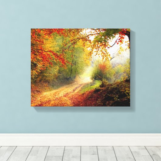 Autumn Leaves en Trees die Dirt Road bedekken Canvas Afdruk (Insitu (Houten vloer))