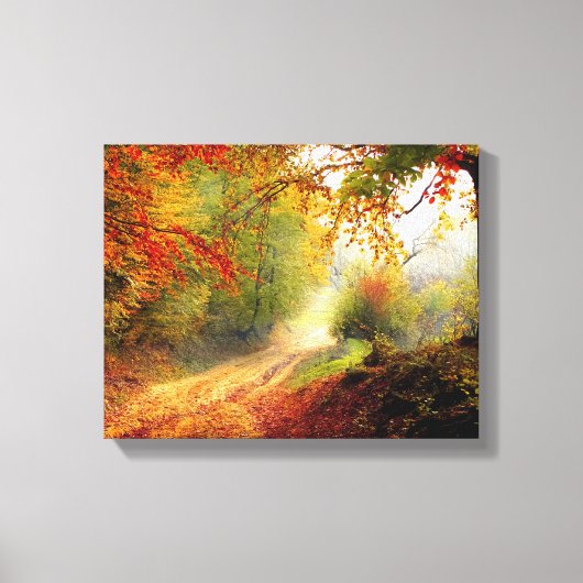 Autumn Leaves en Trees die Dirt Road bedekken Canvas Afdruk (Voorkant)