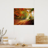 Autumn Leaves en Trees die Dirt Road bedekken Poster (Keuken)