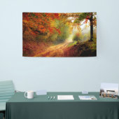 Autumn Leaves en Trees die Dirt Road bedekken Spandoek (Beurs)