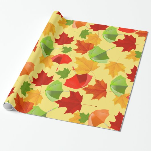 Autumn Leaves en Umbrellas Cadeaupapier (Uitgerold)