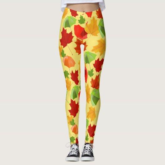 Autumn Leaves en Umbrellas Leggings (Voorkant)
