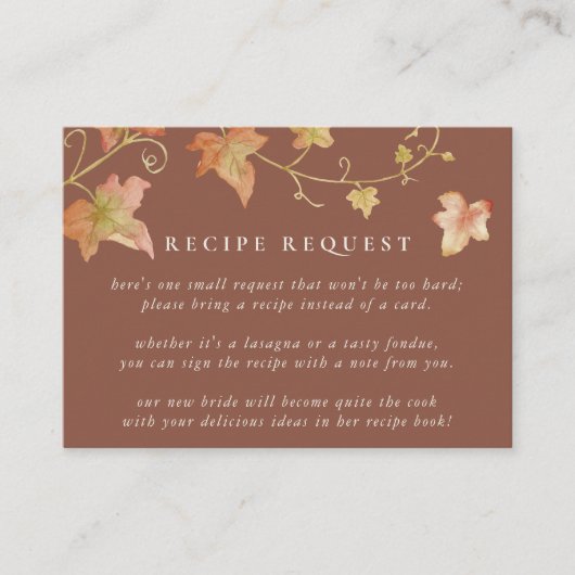 Autumn Leaves Fall Bridal Shower Recipe Request Informatiekaartje (Voorkant)