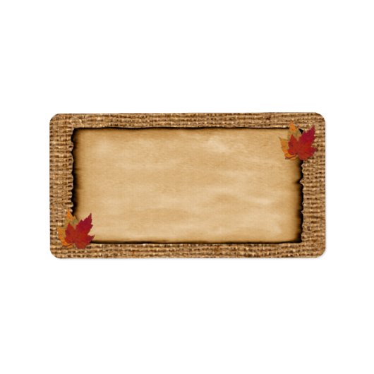 Autumn Leaves, FAUX Burlap Adresetiketten Etiket (Voorkant)
