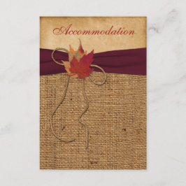 Autumn Leaves, FAUX Burlap Enclosure Card - Wine Informatiekaartje