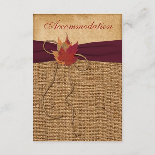 Autumn Leaves, FAUX Burlap Enclosure Card - Wine Informatiekaartje (Voorkant)