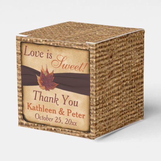 Autumn Leaves, FAUX Burlap Favor Box - Bruin Bedankdoosjes (Voorkant Zijde)