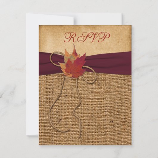 Autumn Leaves, FAUX Burlap RSVP Card - Wine (Voorkant)