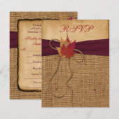 Autumn Leaves, FAUX Burlap RSVP Card - Wine (Voorkant / Achterkant)