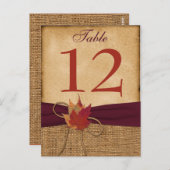 Autumn Leaves FAUX Burlap Table Number Kaart - Wij (Voorkant / Achterkant)